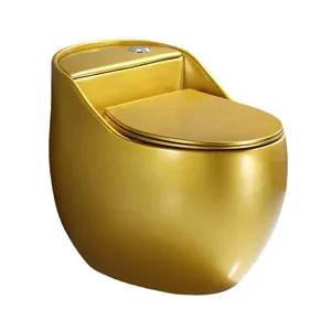 Siphonic royal design bathroom sanitary ware one piece egg shape gold luxury ceramic color toilet bowl golden wc