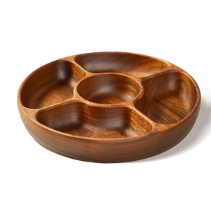 Acacia Wood Divided 5-Compartment Round Snack <strong>Tray</strong> for Camping-Fruits Nuts Candies <strong>Dessert</strong> &amp; Appetizer Serving Platter - Product Image 2