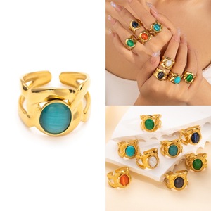 Nieuwe Trend Onregelmatige Gesimuleerde Parel Aanslag Sieraden Ringen Verguld Met 18K Goud Uitgehold Gesneden Titanium Open Ring Voor Vrouwen