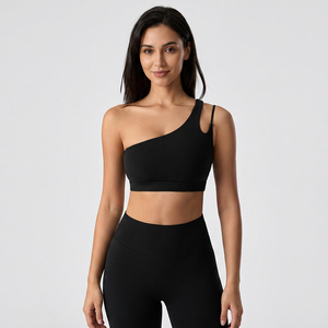 Wholesale Women Asymmetric One Shoulder Sports Bra Cutout <b>Back</b> Removable Pads Yoga Bra <b>Low</b> Support Pilates Workout Crop <b>Top</b> - Product Image 3