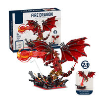 Kit de construction STEM Dragon de feu avec lumières LED, 1774 pièces, jouet d'aventure pour enfants avec des ailes et des griffes incandescentes