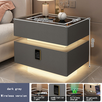 Table de Chevet Intelligente Moderne de Luxe en Bois Ivoire avec Lumières LED, Chargement Sans Fil, Haut-parleur, Meuble de Rangement et Design Flottant en Cuir