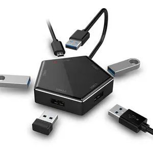 New Design USB 3.0 Hub 4 Ports USB Splitter With Led Indicator Micro USB Charging Port For Macbook Pro PC Computer Laptop