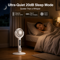 Ventilateur sur pied 2-en-1 avec télécommande et lumière LED, convertible bureau/sol, alimenté par batterie pour maison, bureau, chambre, camping-car