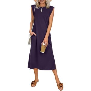 Vestido Midi Casual de Verano para Mujer, Sin Mangas, Cuello Redondo, Holgado, Antiarrugas, para Playa o Vacaciones - Product Image 1