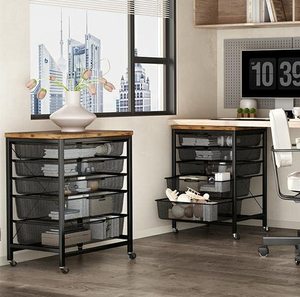 Carro rodante industrial de 5 cajones, organizador de almacenamiento de archivos, gabinete, soporte de impresora de oficina móvil con ruedas bloqueables, oficina en casa - Product Image 5