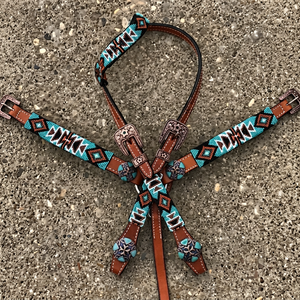 Produit phare : Équipement équestre western en cuir bardeau pour le plaisir et le trail, avec rênes, têtière et collier de poitrine, type bride western - Product Image 1