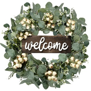 Eucalyptus Artificial Berry <b>Wreath</b> 45cm Welcome Sign <b>Door</b> Hanging Spring <b>Summer</b> Decorative <b>Wreath</b> - Product Image 5