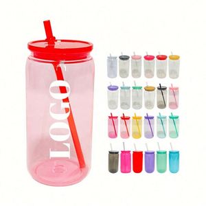 Gobelets à smoothie en plastique sans BPA personnalisables de 16 oz avec pailles pour DIY, cadeaux personnalisés pour le camping et les entreprises - Product Image 1
