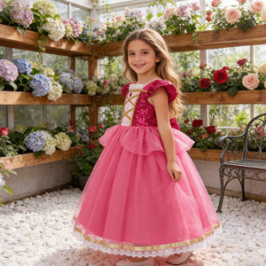 Abito Formale Estivo per Bambine Sophia Rapunzel, Collo Tondo, Stile Floreale Stratificato in Raso per Costume da Principessa di Halloween SMR046 - Product Image 2