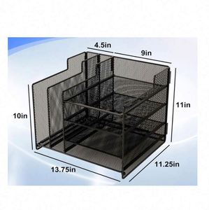 Desk Organiser with <b>Drawer</b> 5-Tier Metal Mesh Office Desk Accessories & Stationery Organiser Desktop Storage Tray - Product Image 5