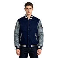Jaket Varsity Pria Custom dengan Lengan Kulit PU, Jaket Baseball Letterman, Bordir Patch, Outerwear Streetwear
