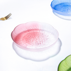 Venta Directa de Fábrica: Platos de Vidrio Ombre Azul Esmerilado Translúcido con Borde Ondulado para Ensaladas, Ideales para Recepciones de Boda - Product Image 4