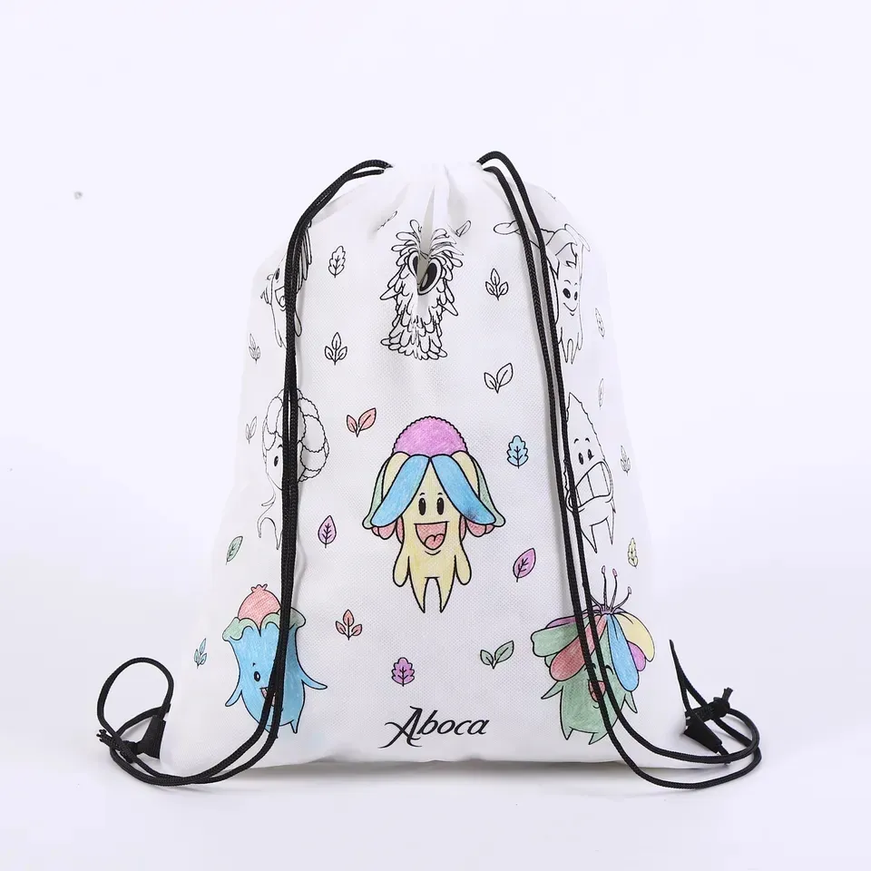 Factory Price DIY Drawstring Pouch Travel Bag Kids Cute White Non Woven Drawstring Backpack Bag