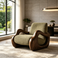 Fauteuil d'appoint moderne en bois massif Wabi-Sabi, avec cadre incurvé ajouré, pour tissu, fauteuil de loisirs individuel pour salon et villa