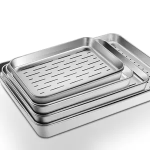 Stainless Steel Cooling Rack Rectangular Kitchen Grill Oven Draining Oil BBQ Plate Cooling Grid Rack Baking Tray Pan