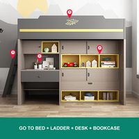 Skandinavisches Multifunktionales Schlafzimmer Hoch- und Niedrigbett für Mutter und Kind, Doppelstockbett mit Treppe und Schrank für Kinder