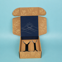Boîte d'expédition en carton ondulé kraft écologique et recyclable avec insert, motif montagne soleil, impression couleur intégrale à l'intérieur, boîte cadeau durable