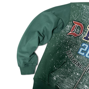 Sudadera con capucha para hombre con cremallera, efecto lavado ácido y salpicaduras, hombros caídos, desgastada, oversize, con gorro y logotipo bordado en la parte superior - Product Image 4