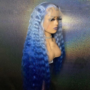 Loose sâu sóng tóc giả tóc con người Trong Suốt Ren phía trước đóng cửa tóc giả ombre ánh sáng màu xanh/Màu xanh Brazil tóc 10 "-30" - Product Image 2