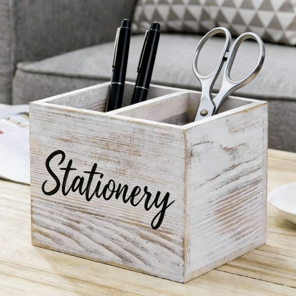 Classic Wooden Multifunction Remote Control Holder-2 Compartment Media Organizer for Table & Desk Whitewashed Wood