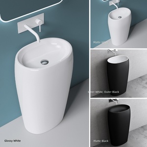 Lavabo a <span class=keywords><strong>colonna</strong></span> autoportante in pietra artificiale Doporro, design moderno e minimalista, per hotel e pensioni in Germania - Product Image 3
