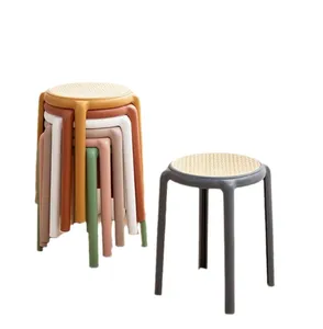 Bedroom furniture Plastic Rattan Stool Modern Stackable Thickened Bench Dining Chair Round Stool