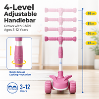 Trottinette pliable pour enfants avec roues PU lumineuses, hauteur réglable sur 4 niveaux, trottinette à 3 roues pour garçons et filles de 3 à 12 ans