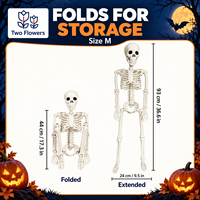 Décoration de squelette en plastique d'Halloween avec yeux lumineux, accessoire pliable en forme d'os humains pour la décoration intérieure et extérieure de maison hantée ou de fête