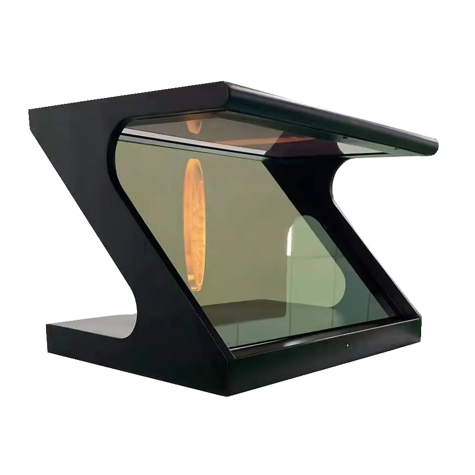 19นิ้ว3D พีระมิดฉายภาพโฮโลแกรมเครื่องโฆษณา180องศาพร้อมฐานรุ่นเครือข่ายเสริมด้วยหน้าจอสัมผัส LCD