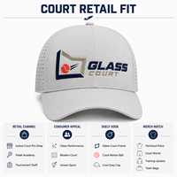 Casquette Performance 6 Panneaux Légère Perforée à Visière Courbée avec Logo Glass Court pour l'Entraînement de Padel, Vente Directe Usine, Étiquette Personnalisée pour Boutiques
