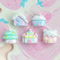 Accessoires pour coque de téléphone et pince à cheveux en résine écologique faits à la main, thème Noël, crème, gel, dessin animé, château, maison pastorale, couleurs vives, modèle unique