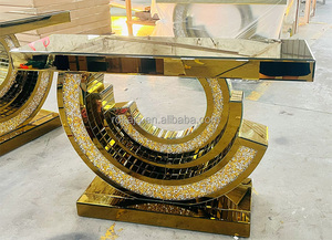 Luxury Mirrored Console <strong>Table</strong> Villa Living Room Glossy Glass Entryway <strong>Table</strong> Gold &amp; Silver Hotel Hallway <strong>Decorative</strong> <strong>Tables</strong> - Product Image 3