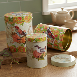 Classic Round Stainless steel Food Containers With Lid Floral Bird Design <b>Storage</b> <b>Boxes</b> For <b>Kitchen</b> Use - Product Image 5