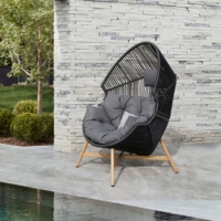 Fauteuil œuf moderne en rotin avec structure en acier, chaise longue d'extérieur confortable pour patio, jardin, balcon, terrasse, école, parc