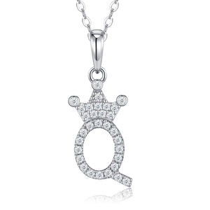 Collier minimaliste en argent sterling S925 plaqué rhodium avec pendentif couronne initiale <span class=keywords><strong>B</strong></span> et moissanite entièrement pavée, collier de luxe - Product Image 5