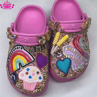 Logo personnalisé marque Bling Bling cristal chaussure diamant luxe bricolage Bling charme conception personnalisée chaussures brillant été respirant sandales