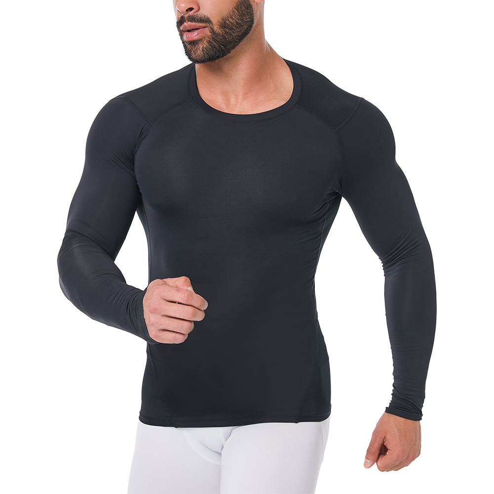 Zwarte Compressie Shirts Basislaag Polyester Workout Shirt Mannen Fitness Lange Mouw Heren Compressie Shirt