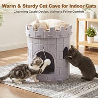 Lit pour chat 3-en-1 de luxe moderne, résistant aux rayures, en forme de château, avec boule suspendue, grand abri en feutre pliable, type condo pour chat