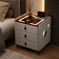 Table de chevet moderne en bois massif à 3 tiroirs, style minimaliste de luxe léger, avec chargeur sans fil multifonction pour appartement