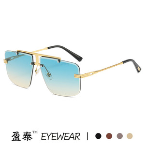 Eyewear <b>Square</b> Metal Frameless <b>Sunglasses</b> Gold UV400 Men's Fashion - Product Image 3