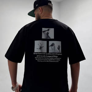 Zwart Custom Zeefdruk Drop Shoulder <span class=keywords><strong>100</strong></span> Procent Ronde Hals T-Shirt Oversized Mannen Zwart 280 Gsm Katoen T-Shirt T-Shirt - Product Image 6