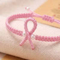 Bracelet en cordon de nylon tressé fait main avec carte de vœux, ruban rose de sensibilisation au cancer du sein, vente en gros