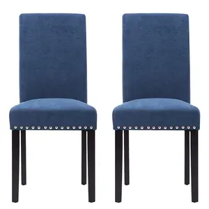 2022 Upholstered Parsons high-density sponge Dining Chair Easy to assemble Hotel Chairs with Polished Wood Legs in Blue