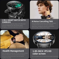 T100 TWS Auricular 2 en 1 Reloj inteligente 1,85 pulgadas HD IPS HD Pantalla táctil Llamadas a prueba de agua 330mAh Pulsera inteligente Reloj SmartWatch