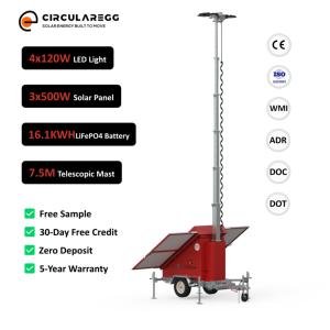 <b>Solar</b> Powered Portable <b>Light</b> Tower Single Axle Trailer 1500W <b>Solar</b> 5-Year Warranty for Construction - Product Image 1