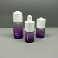 Flacon compte-gouttes rond en plastique PETG violet givré de luxe de 20ml mignon pour sérum de soin de la peau et gouttes pour les yeux
