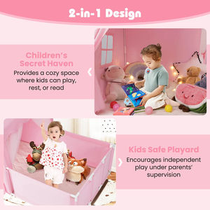 Lavabile in tela di cotone resistente Playhouse bambini giocano tenda con box cortile tende porte finestre luci a stella - Product Image 6