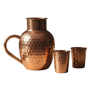 Classic Hammered Copper Water Pitcher with Lid 1.7L Eco-Friendly Handmade Drinking Jug and Cups for Home Party Use - Product Image 5
