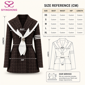 Abito Mini a Quadri Stile Preppy per Donna, Colletto alla Marinara, Maniche Lunghe, Tre Strisce, Stile Blazer Svasato, Produzione Personalizzata all'Ingrosso - Product Image 2